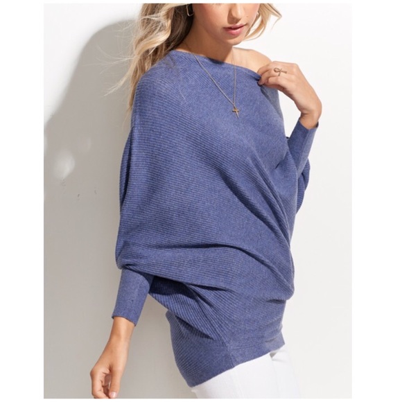 SOLD OUT Indigo Off Shoulder Slouchy Oversized Knit Top - Picture 2 of 2